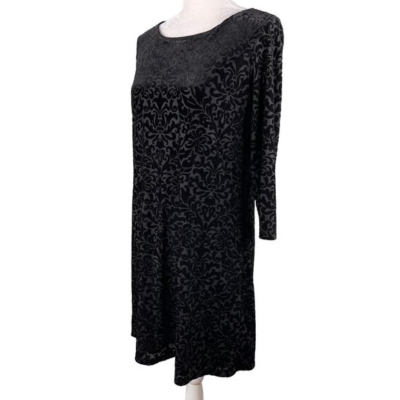 Adrienne Vittadini Dress Black Large Embossed Velvet 3/4 Sleeves Back Zip - Picture 13 of 14
